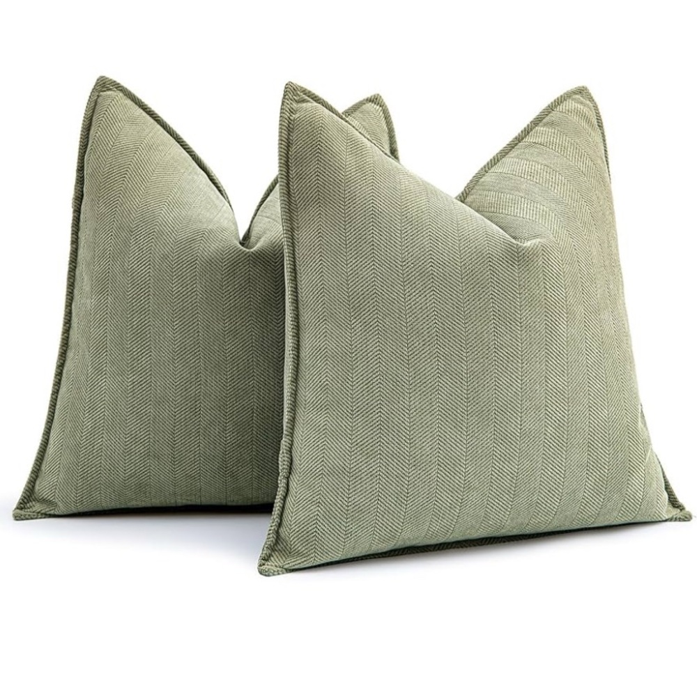 2 Sage Green pillow covers with heart zipper